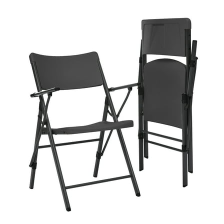 Mainstays Black Commercial Plastic Folding Chair with Armrests, Indoor Outdoor, 2 Pack
