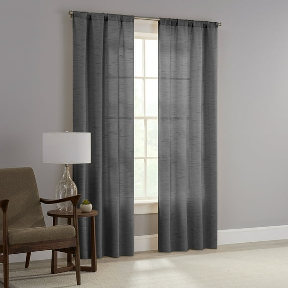 Mainstays Como Textured Light Filtering Indoor Indoor Curtain Panel Pair, Set of 2, 37” W x 84”L, Black