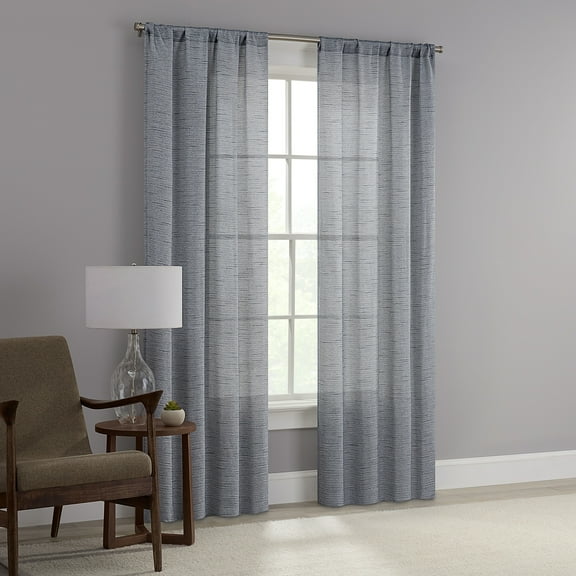 Mainstays Como Textured Light Filtering Indoor Curtain Panel Pair, Set of 2, 37” W x 84”L, Blue