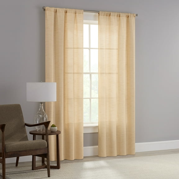 Mainstays Como Textured Light Filtering Indoor Indoor Curtain Panel Pair, Set of 2, 37” W x 84”L,Yellow