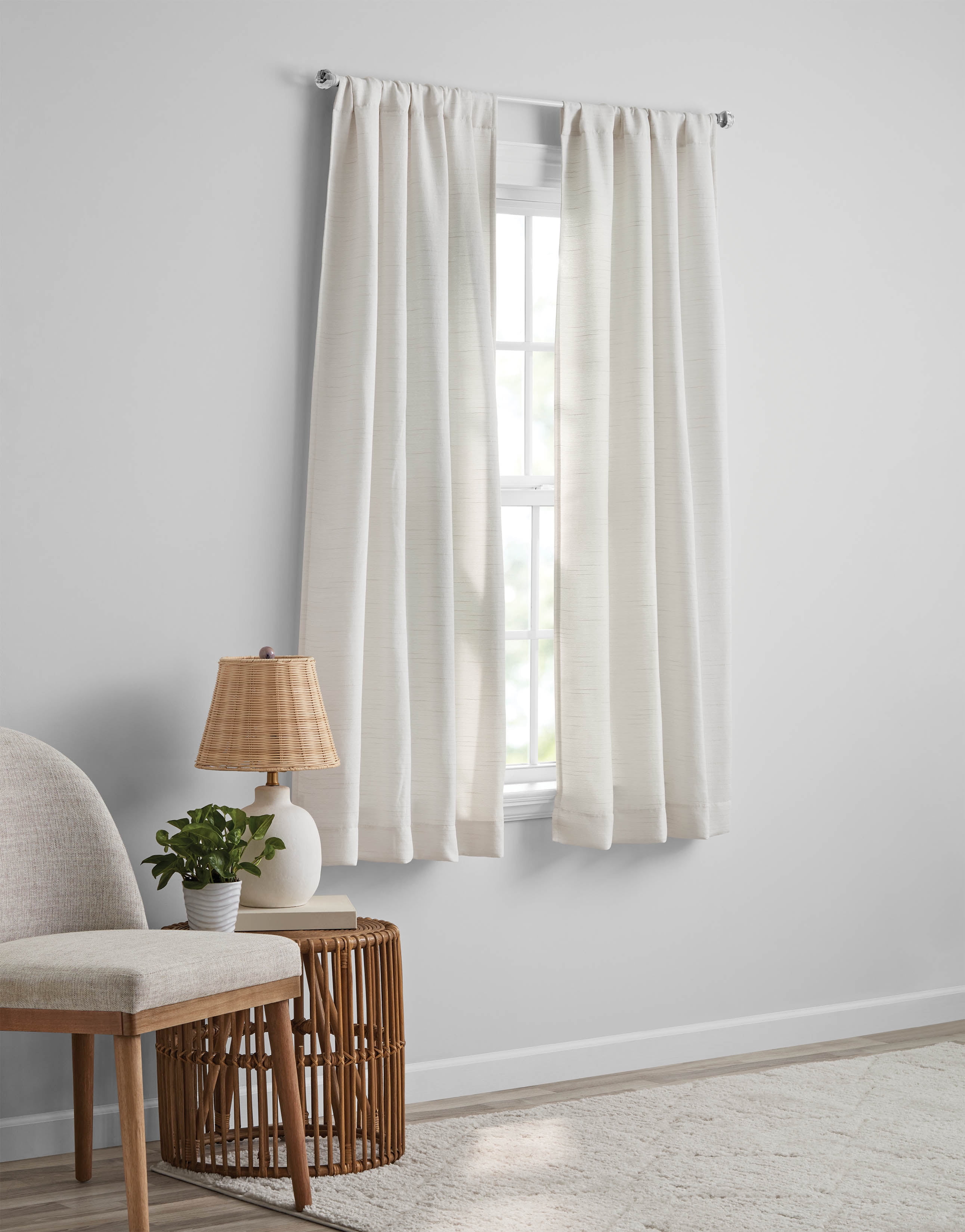 Mainstays Light Filtering Beige Curtains For Bedroom And Living Room, Linen Look, 2 Panel Set