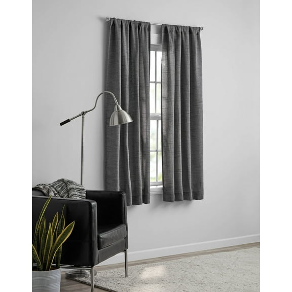 Mainstays Como Textured Light Filtering Curtain Panel Pair, Set of 2, Black, 37” W x 63” L