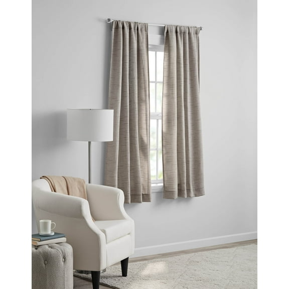 Mainstays Como Textured Light Filtering Indoor Curtain Panel Pair, Set of 2, Brown, 37” W x 63”L