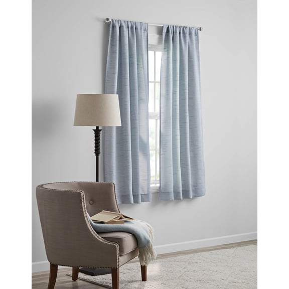 Mainstays Como Textured Light Filtering Indoor Curtain Panel Pair, Set of 2, Light Blue, 37” W x 63”L