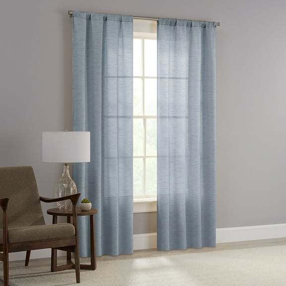 Mainstays Como Textured Light Filtering Indoor Curtain Panel Pair, Set of 2, Light Blue, 37” W x 84” L