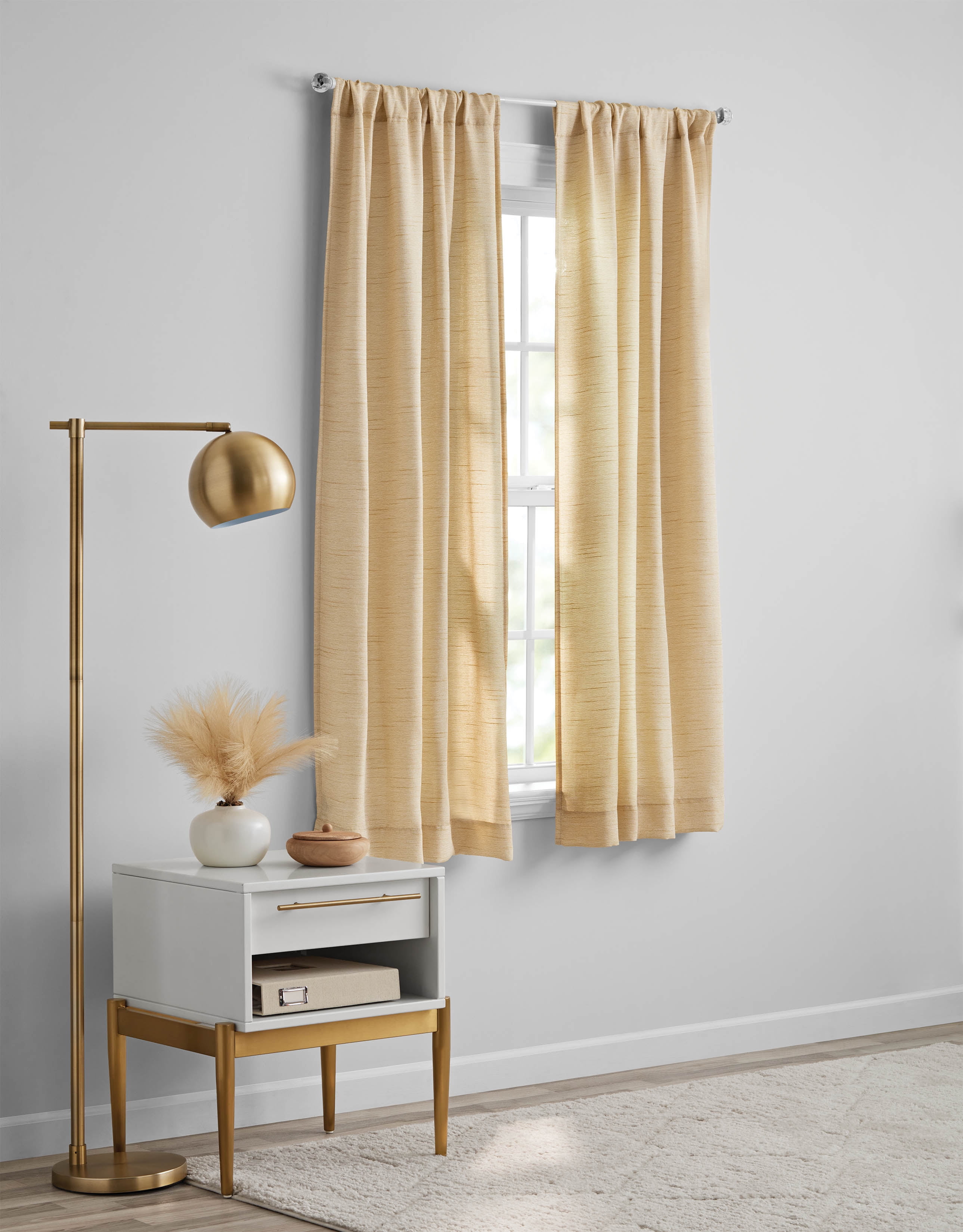 Mainstays Como Textured Light Filtering Indoor Curtain Panel Pair, Set of 2, Yellow, 37” W x 63” L