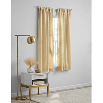Mainstays Como Textured Light Filtering Curtain Panel Pair, Set of 2, Yellow, 37” W x 63” L