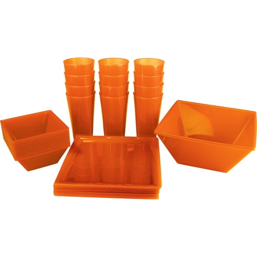 Mainstays Competitive Orange 38Piece Plastic Dinnerware Set