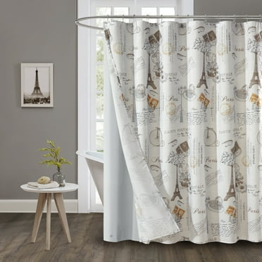 Mainstays Contemporary Gray Paris Geometric Polyester Shower Curtain Set, 70 in x 72 in