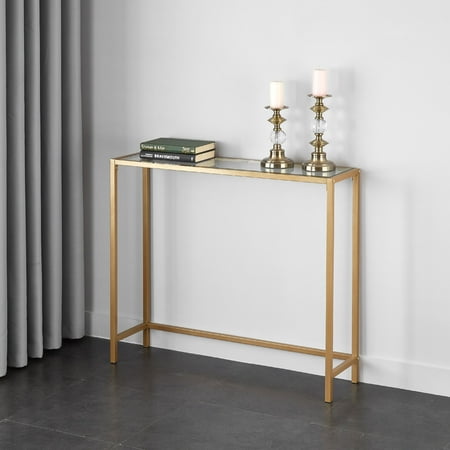 Mainstays Contemporary Tempered Glass and Metal Console Table, Gold Finish