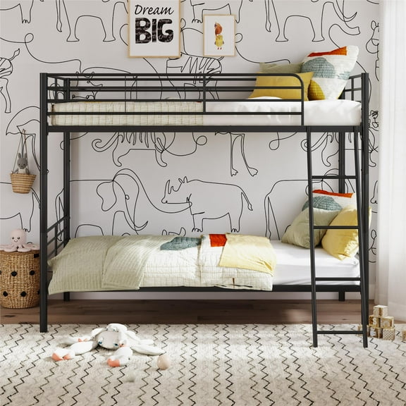 Mainstays Convertible Twin over Twin Metal Bunk Bed, Black