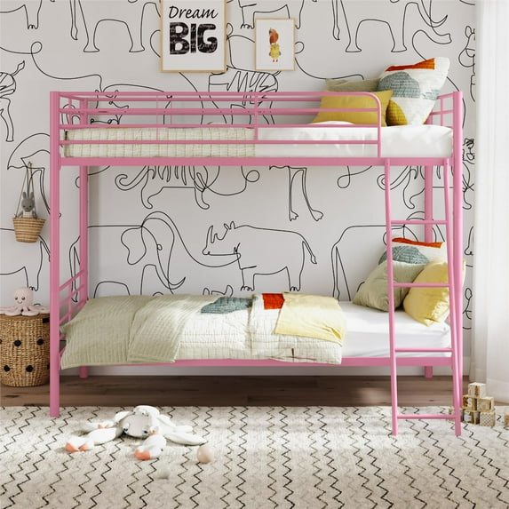 Mainstays Convertible Twin over Twin Metal Bunk Bed, Pink