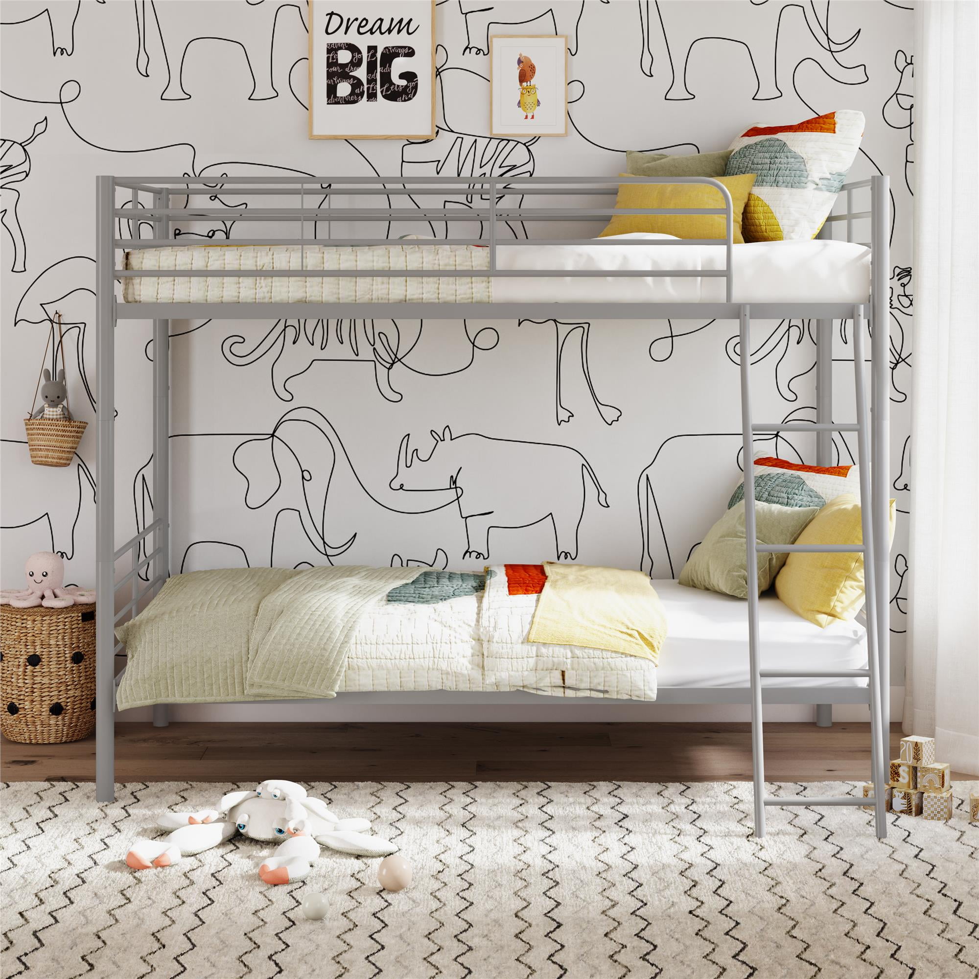 Mainstays Convertible Twin over Twin Metal Bunk Bed, Silver