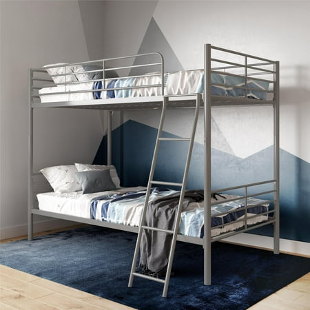 Mainstays Convertible Twin over Twin Metal Bunk Bed, Silver