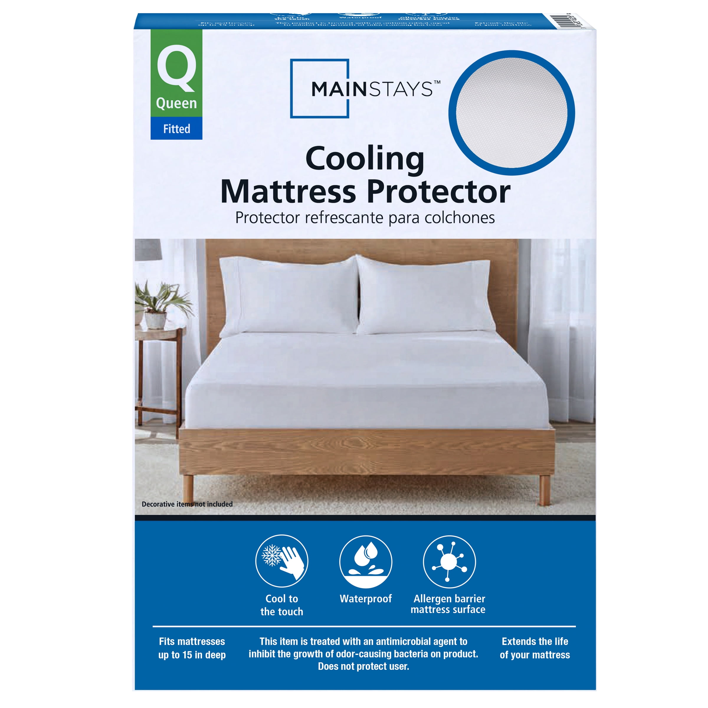 Mainstays Soft Terry Waterproof Fitted Mattress Protector, Queen