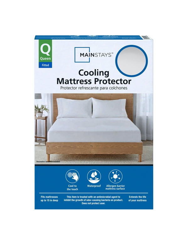Mainstays Cooling Waterproof Fitted Mattress Protector, Queen