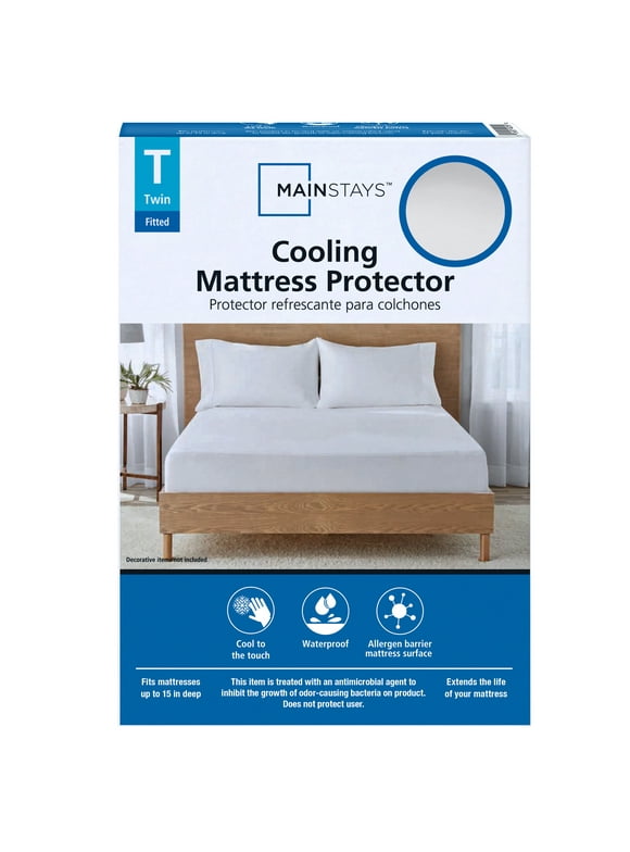 Mainstays Cooling Waterproof Fitted Mattress Protector, Twin