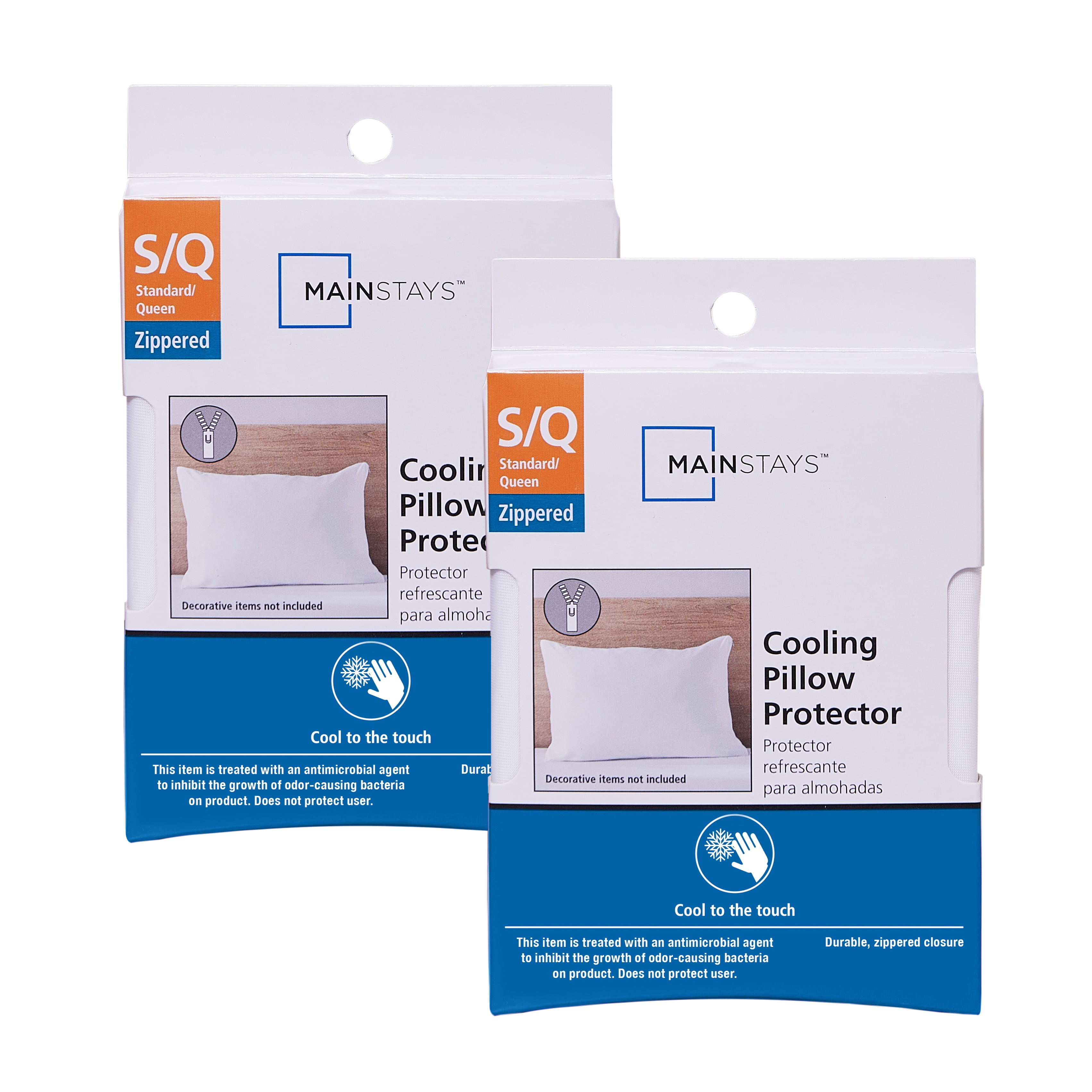 Mainstays Cooling Zippered Pillow Protector, Standard/Queen, 2 Pack