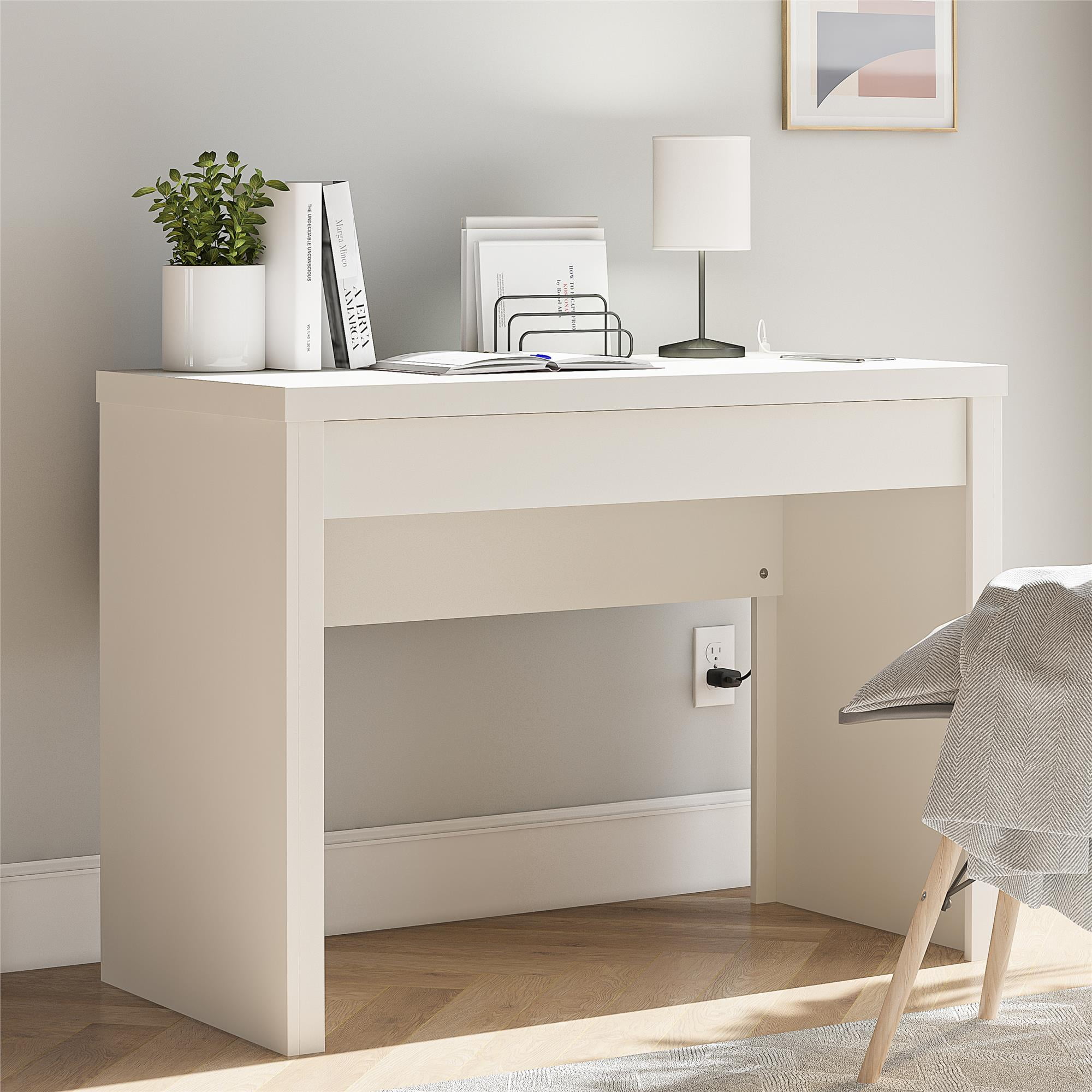Mainstays Cooper Writing Desk with USB, Flat White