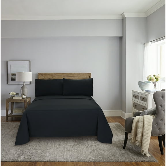 Mainstays Copper-Infused Cooling Microfiber Bed Sheet Set, Queen, Black, 4 Piece