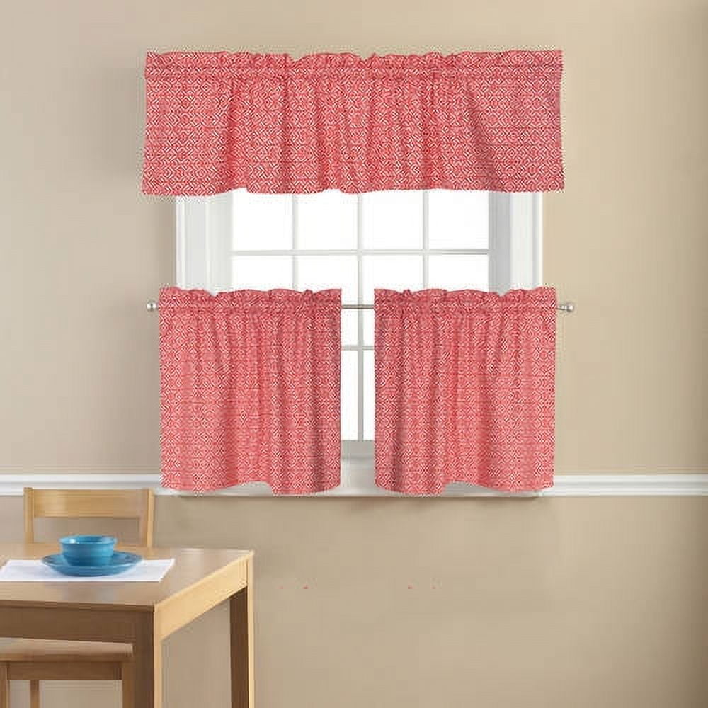 Mainstays Coral Damask Kitchen Curtains