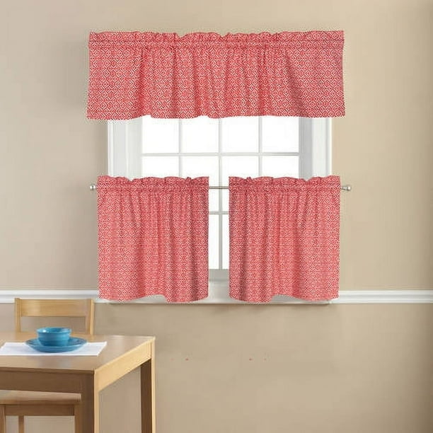 Mainstays Coral Damask Kitchen Curtains