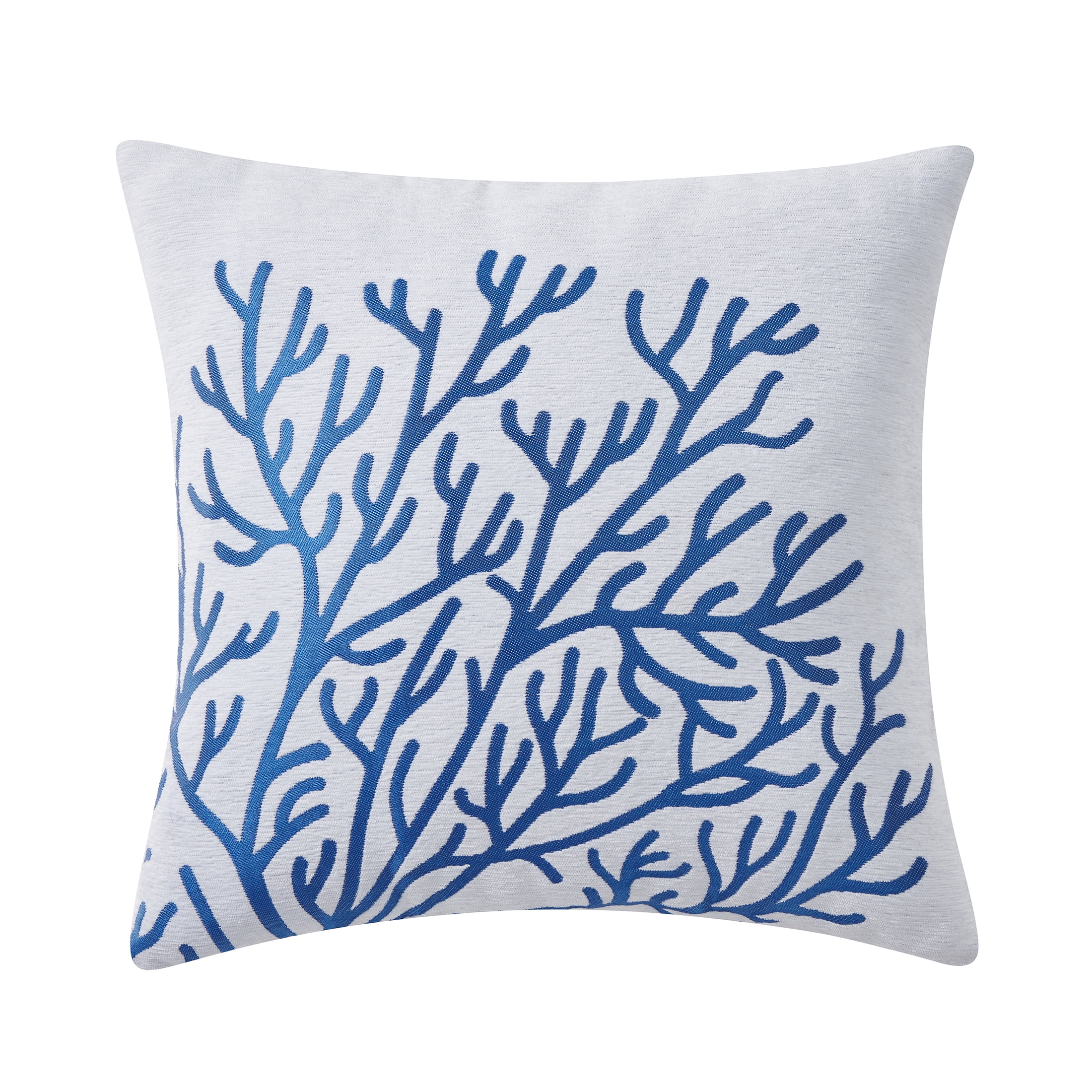 Mainstays Coral Decorative Pillow, 18" x 18", White and Blue