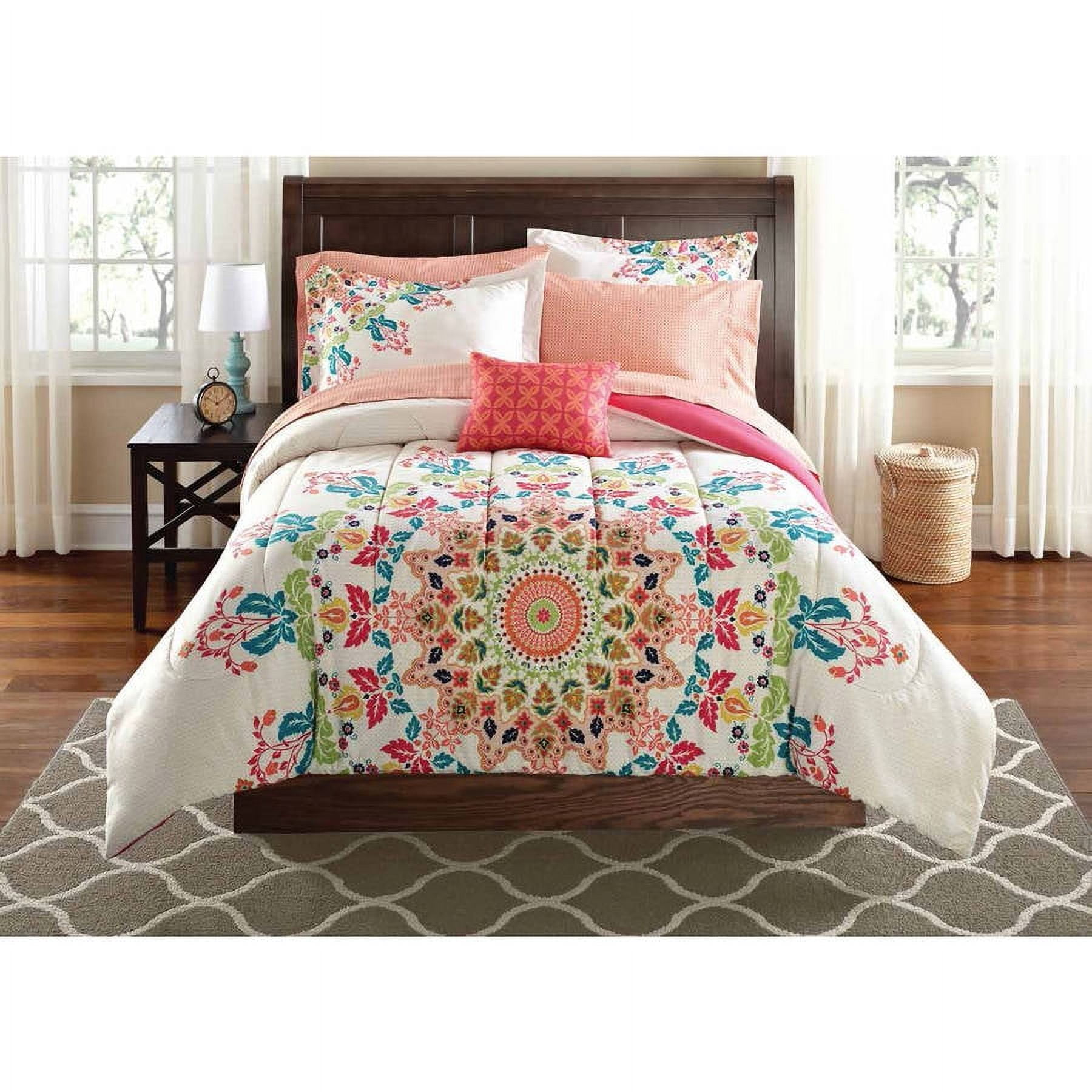 Mainstays Coral Medallion 6 Piece Bed in a Bag Comforter Set With Sheets, Twin/Twin XL