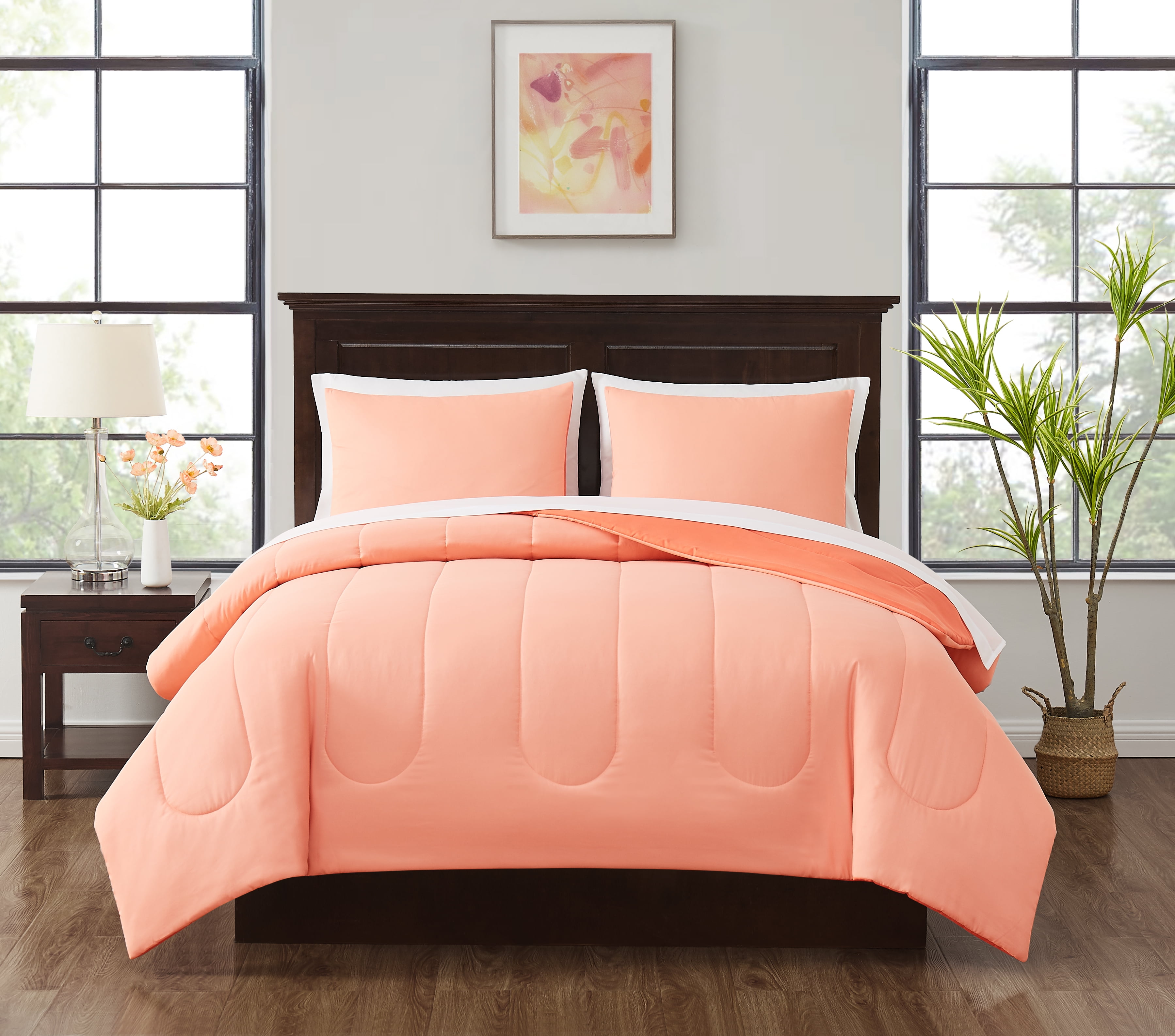 Mainstays Coral Reversible 7-Piece Bed in a Bag Comforter Set with