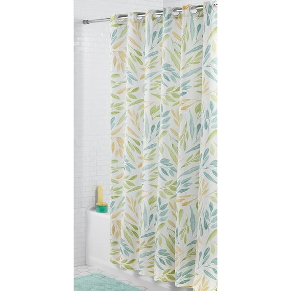Mainstays Cottage Leaves Shower Curtain – Multicolor Fabric, 70" x 74" – Easy Hang with Built-in Rings