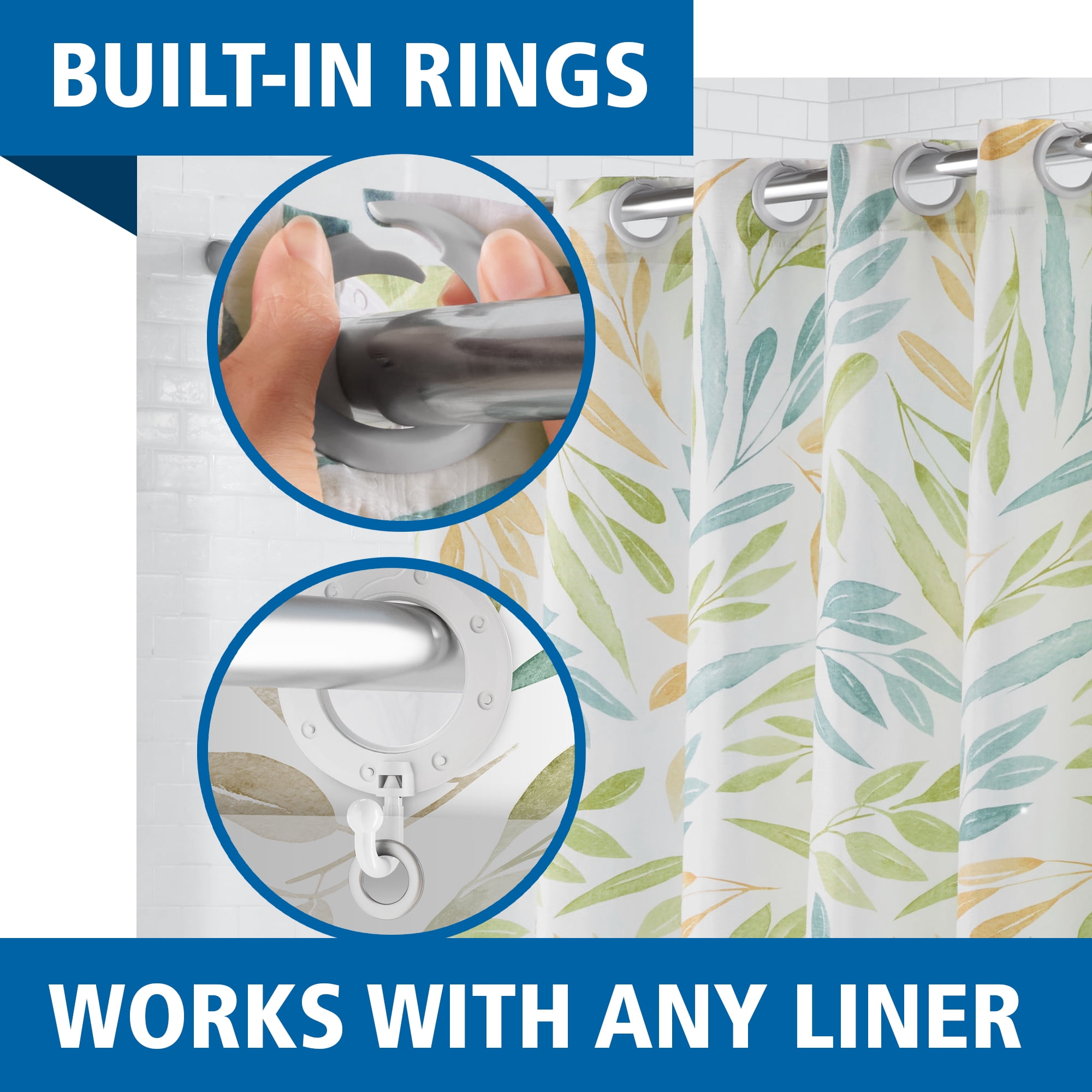 Mainstays Cottage Leaves Shower Curtain – Multicolor Fabric, 70" x 74" – Easy Hang with Built-in Rings