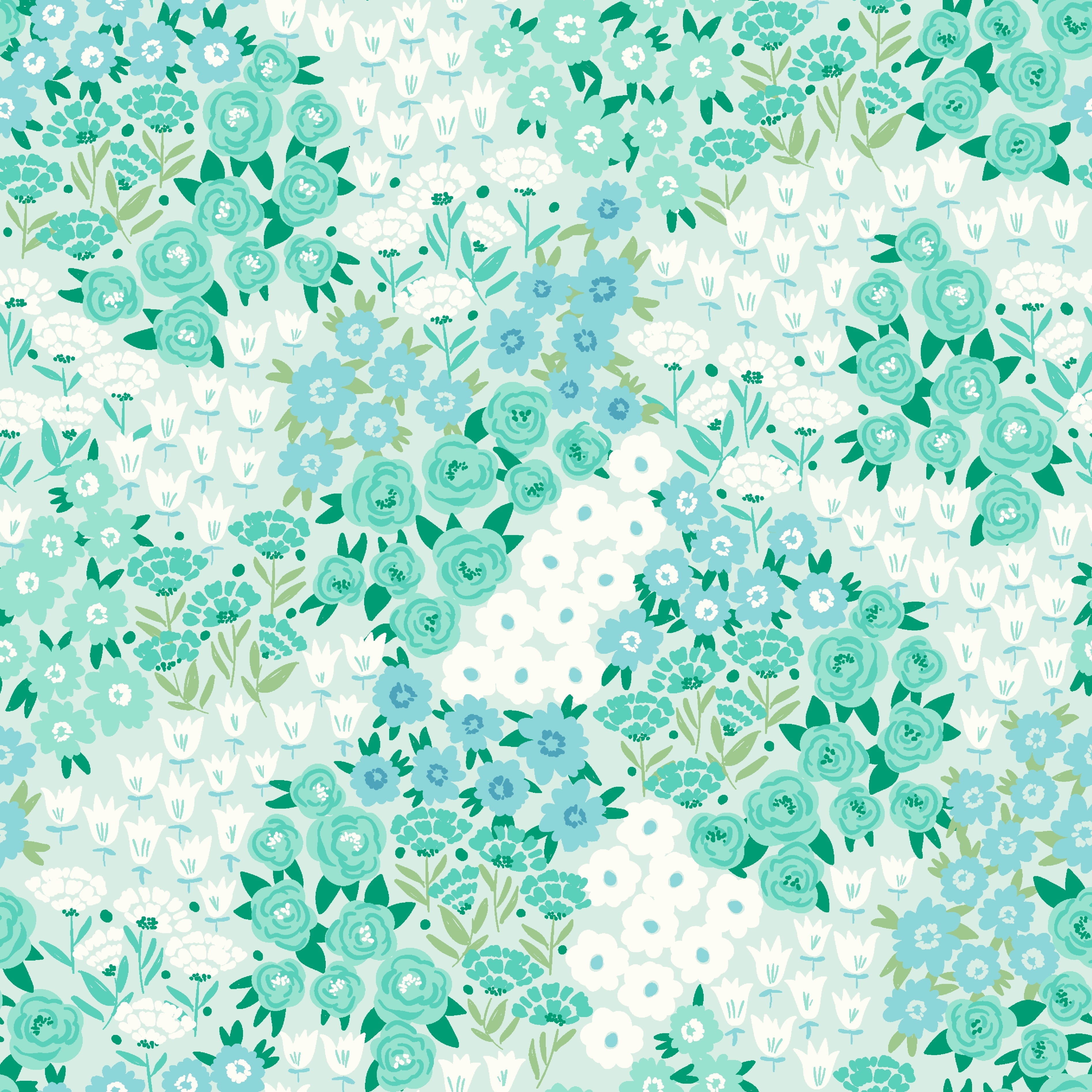 Mainstays Cotton 44" x 1 Yd Fabric Aqua Mix Flower Teal Color Precut Fabric, 1 Piece