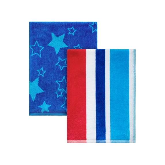 Mainstays Cotton Blend 2 Pack Americana Stars and Stripes Beach Towels, 28" x 58"