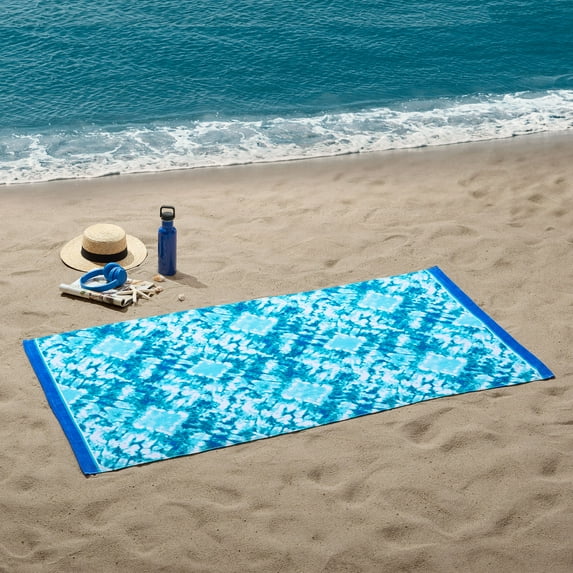 Mainstays Cotton Blend Blue Tie-Dye Beach Towel, 34" x 64"