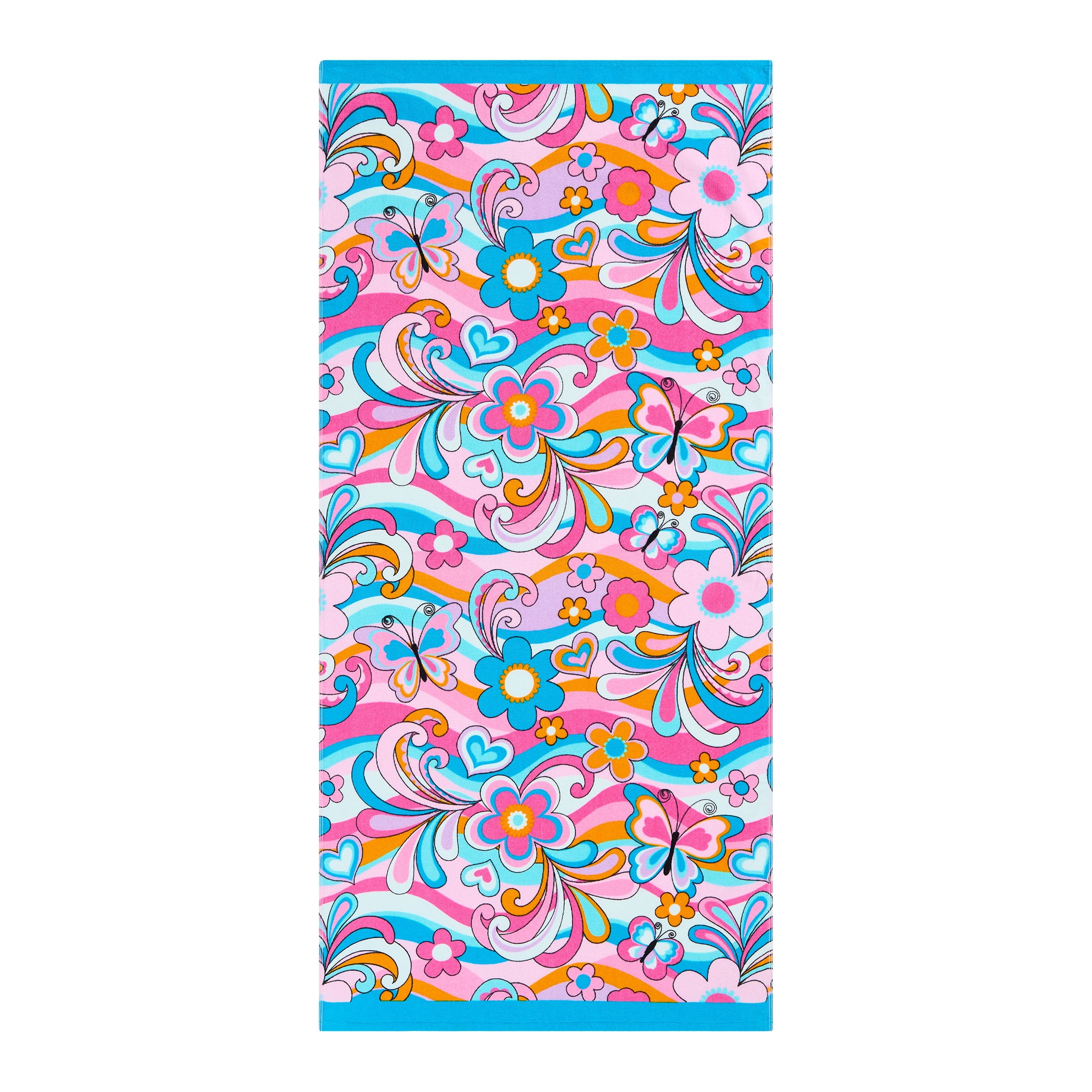 Mainstays Cotton Blend Multi-color Butterflies & Floral Beach Towel, 28" x 60"