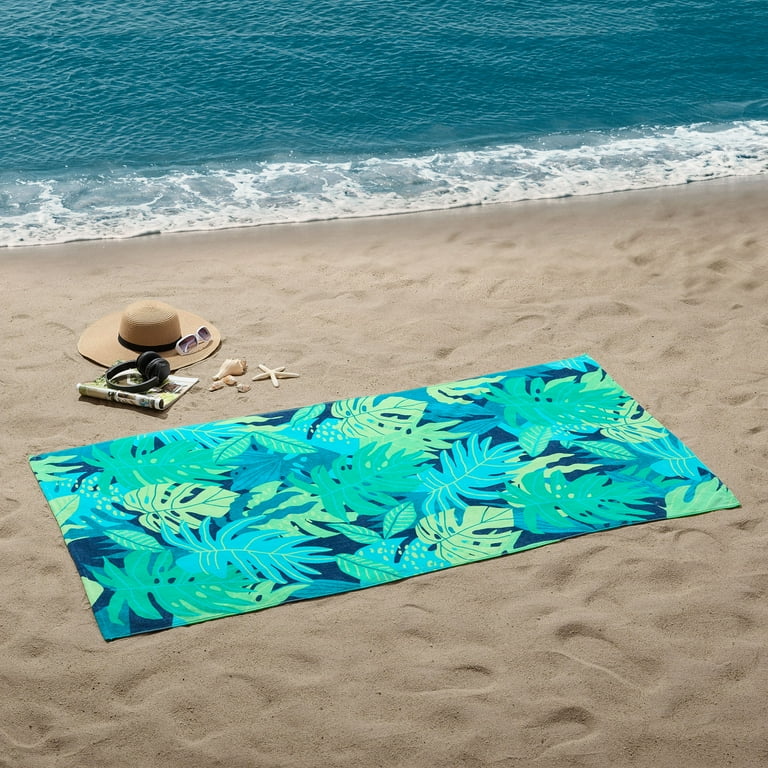 Mainstays Cotton Blend Green Leaf Print Beach Towel 34 x 64 Walmart