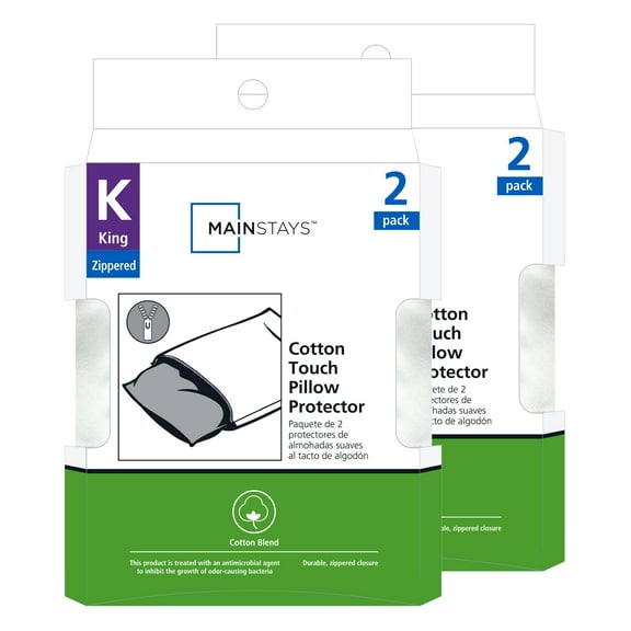 Mainstays Cotton Touch Pillow Cover Protector, King - Zippered, Anti-Allergen (2 Count)