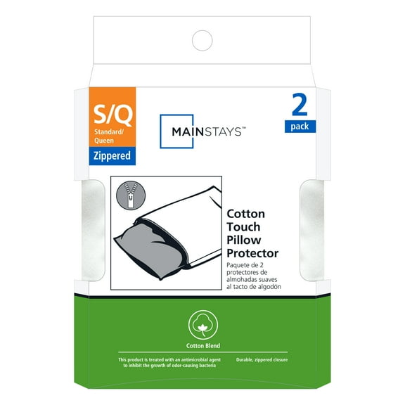 Mainstays Cotton Touch Pillow Cover Protector , S/Q – Zippered, Soft, (2 Count)