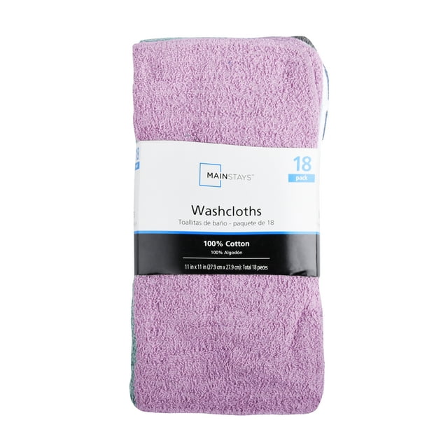 Mainstays Cotton Washcloth Collection, 18-Pack, Pastel