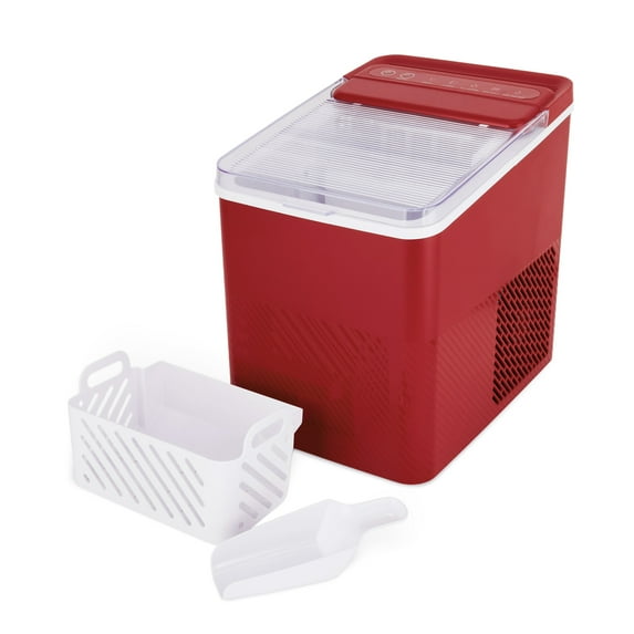 Mainstays Portable Countertop Ice Maker, 26 lbs Per Day, Compact Ice Machine with Quick Ice Cycles, No Plumbing Required, Red