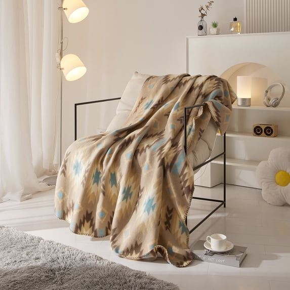 Mainstays Cozy Aztec Print Fleece Throw Blanket 50"x 60", All Ages