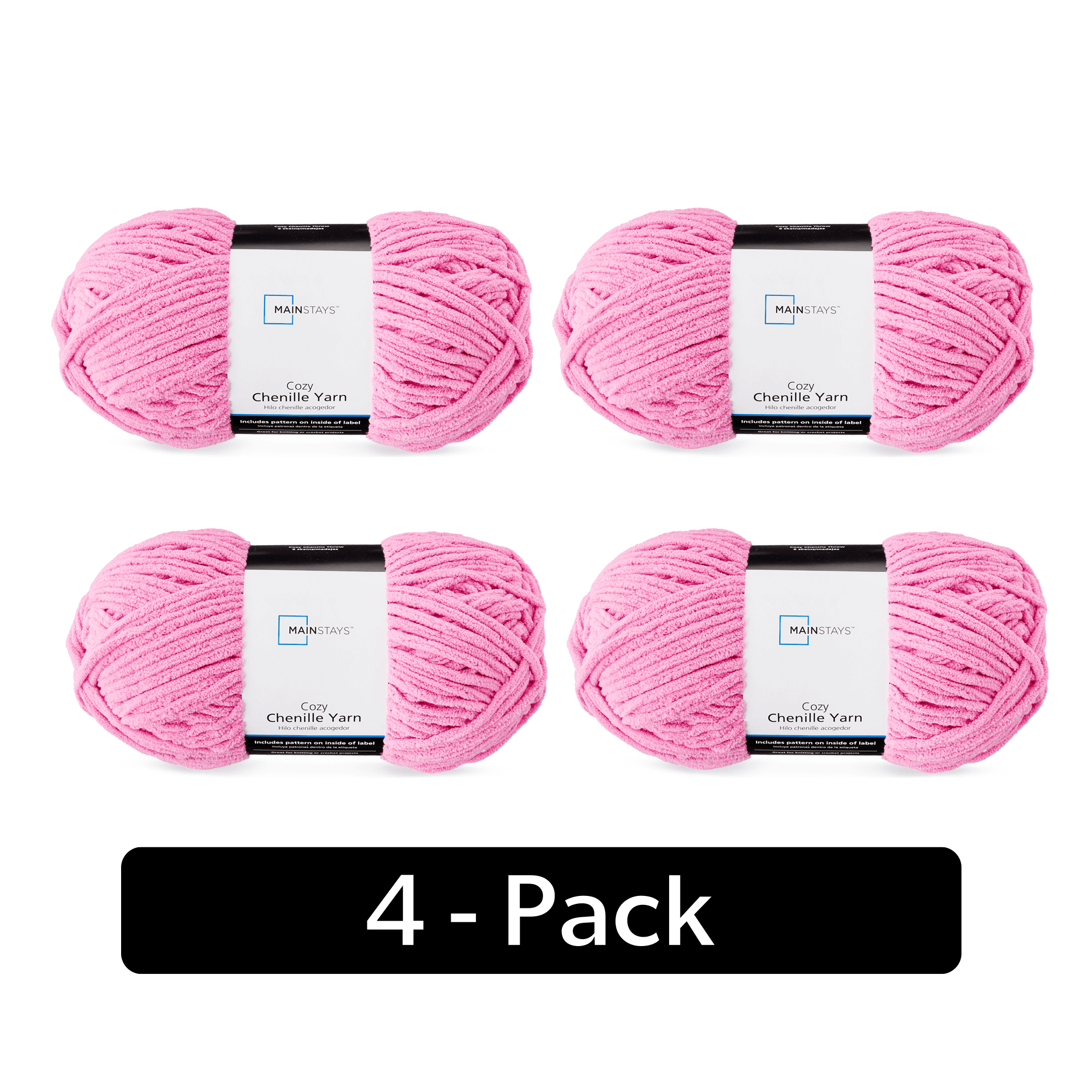 Mainstays Cozy Chenille, Bulky, 100% Polyester, Yarn, Aurora Pink, 220 yd, Pack of 4