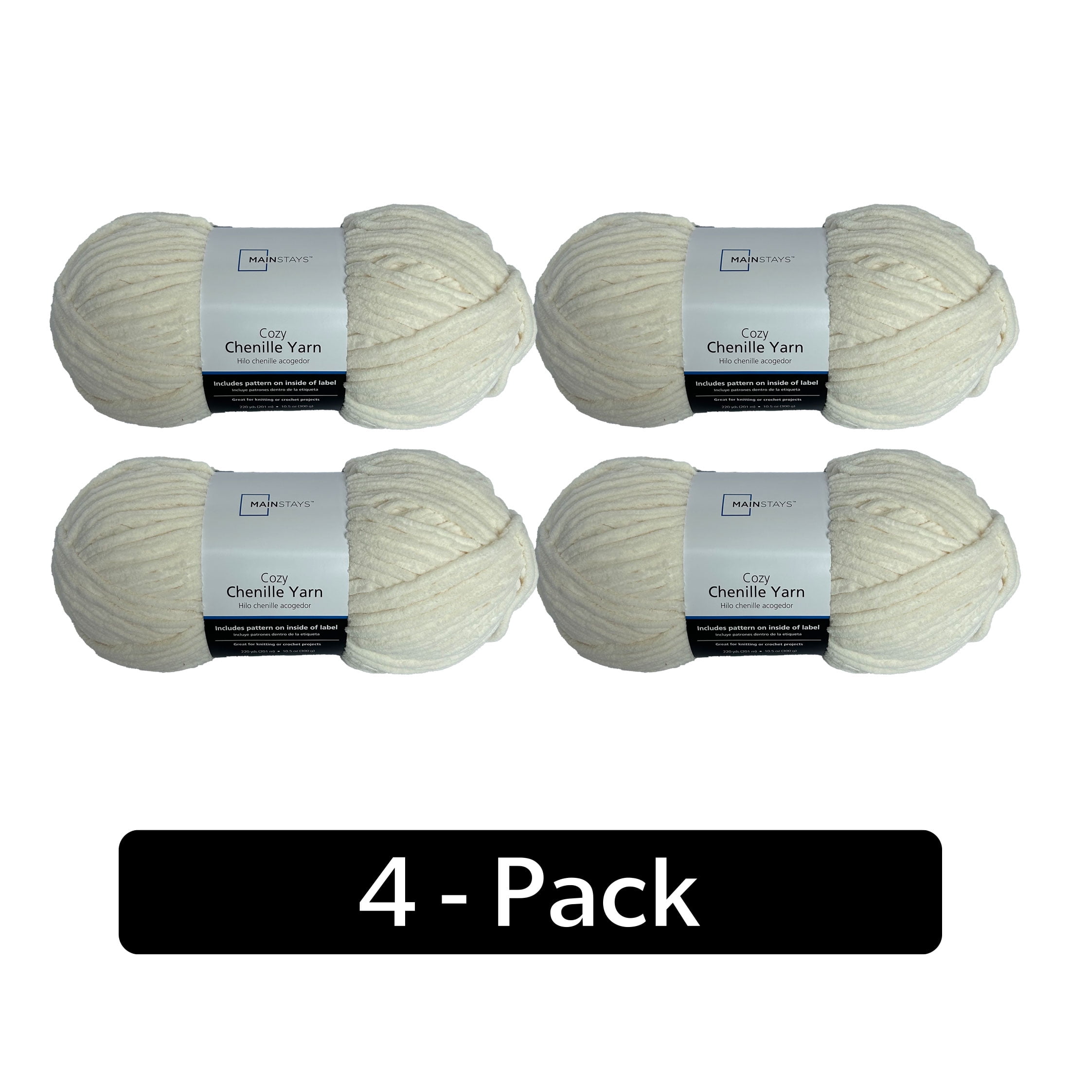 Mainstays Cozy Chenille, Bulky, 100% Polyester, Yarn, Ivory, 220