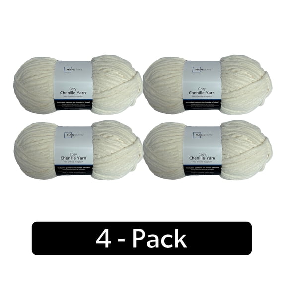Mainstays Cozy Chenille, Bulky, 100% Polyester, Yarn, Ivory, 220 yd, Pack of 4
