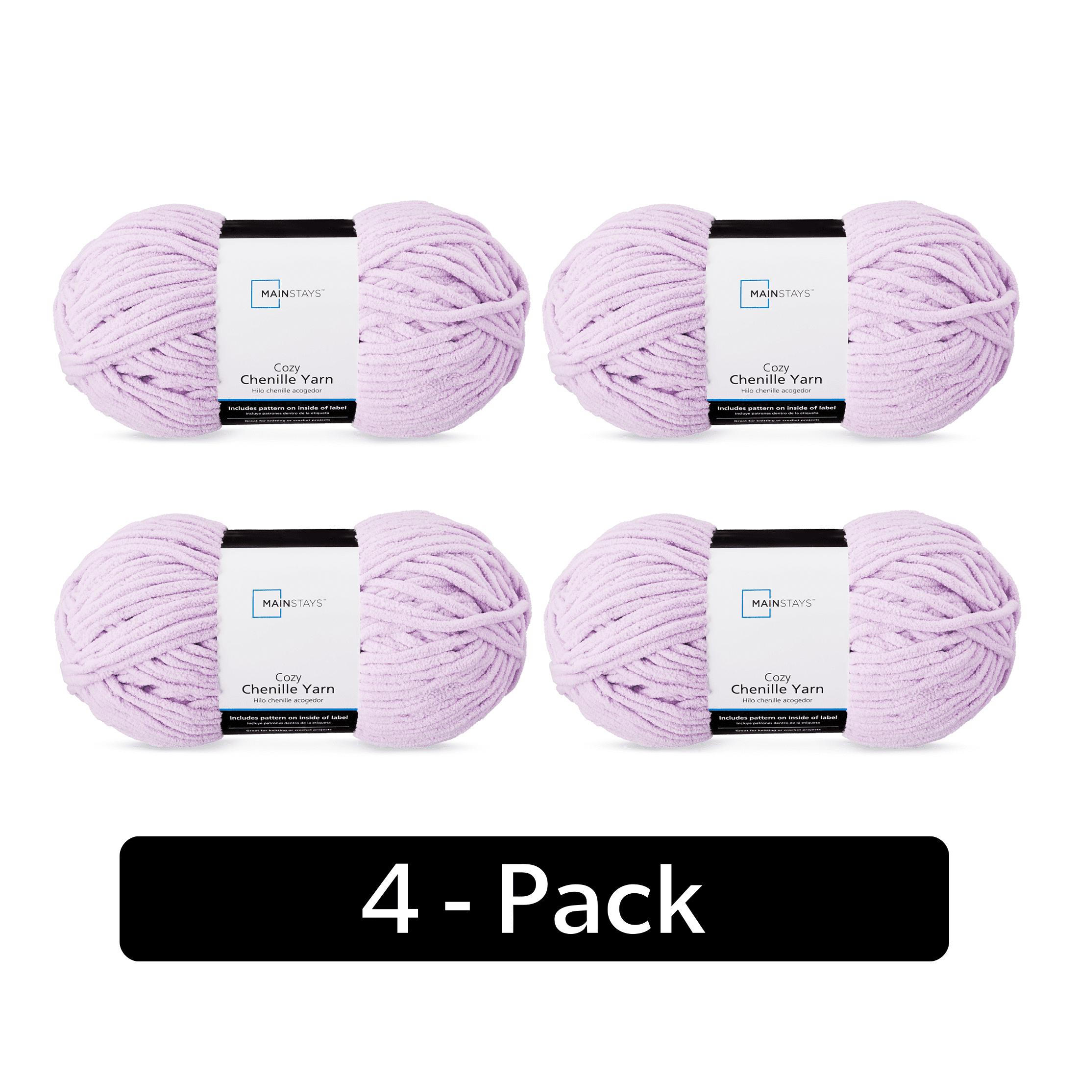 Mainstays Cozy Chenille, Bulky, 100% Polyester, Yarn, Lilac, 220 yd, Pack of 4