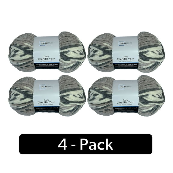 Mainstays Cozy Chenille, Bulky, 100% Polyester, Yarn, Multi-Neutral, 220 yd, Pack of 4