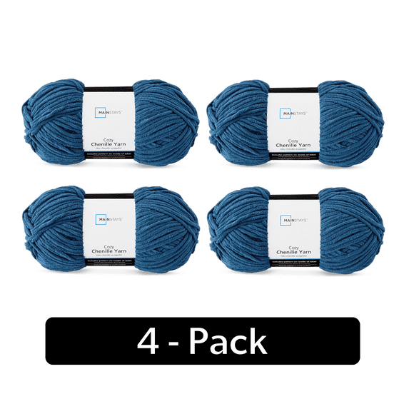Mainstays Cozy Chenille, Bulky, 100% Polyester, Yarn, Orion Blue, 220 yd, Pack of 4