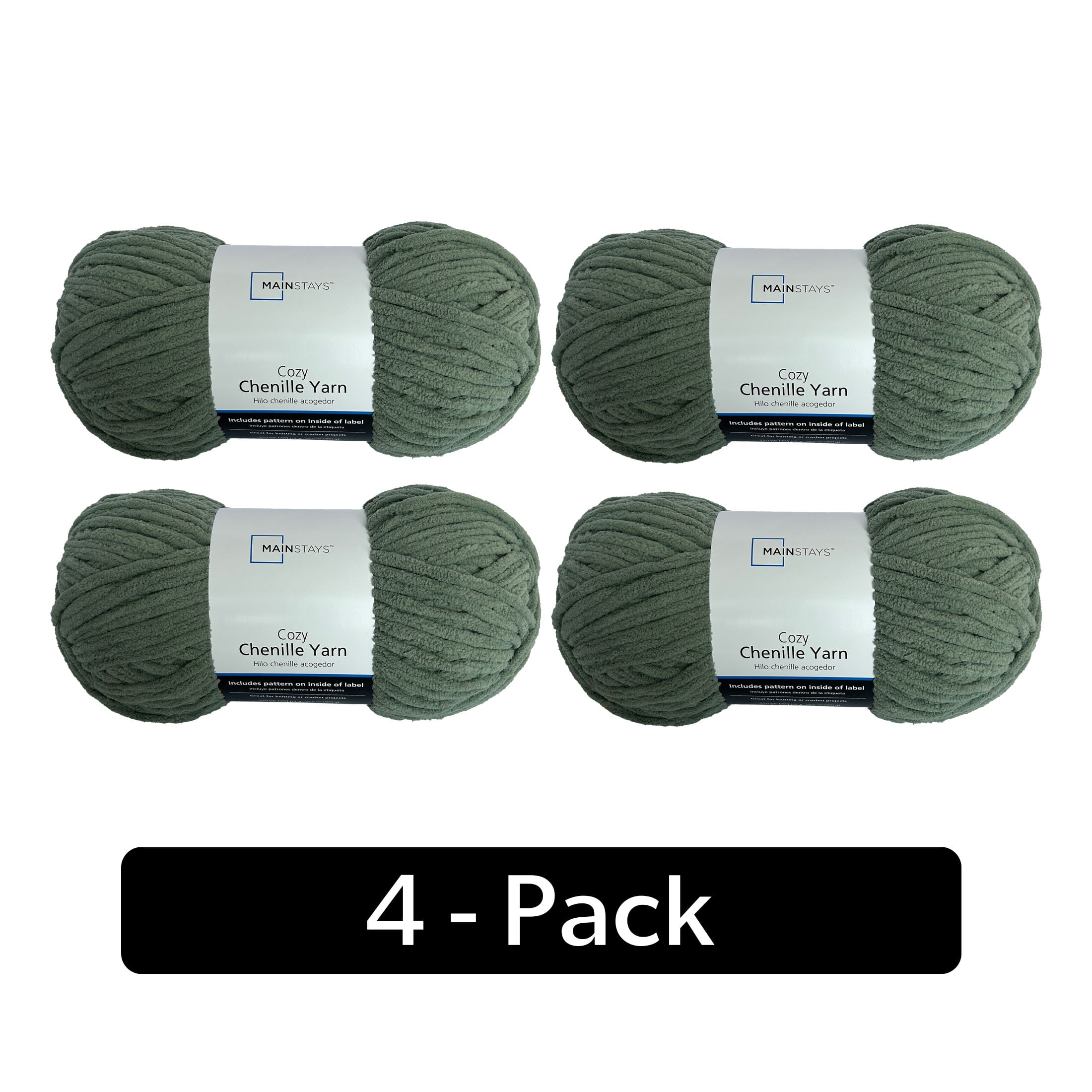 Mainstays Cozy Chenille, Bulky, 100% Polyester, Yarn, Smoke Green, 220 yd, Pack of 4