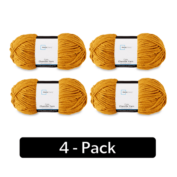 Mainstays Cozy Chenille, Bulky, 100% Polyester, Yarn, Spiced Maple, 220 yd, Pack of 4