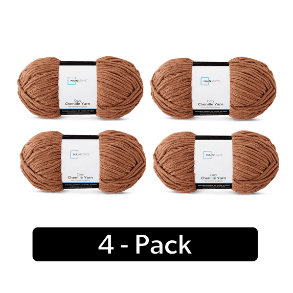 Mainstays Cozy Chenille Yarn, 220 yd, Toffee, 100% Polyester, Bulky, Pack of 4